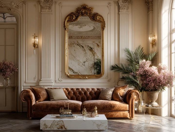 Bring hotel luxe home with three timeless elements: a velvet sofa, a vintage-style gold frame mirror, and a sculptural marble coffee table. Together, they create a warm, glamorous living room that feels elegant, inviting, and beautifully curated. This look blends classic charm with modern luxury — the kind of space that instantly elevates your home. Shop similar velvet sofas, statement mirrors, and marble tables to recreate this hotel-inspired style. #HotelLuxe
#ClassicElegance
#ModernGlam
#VelvetInteriors
#GoldAccents #LTKDecor
#HomeFavorites
#LivingRoomInspo
#ShopTheLook #VelvetSofa
#GoldFrameMirror
#MarbleCoffeeTable
#StatementPieces
#LuxuryLivingRoom 

 #LTKHome