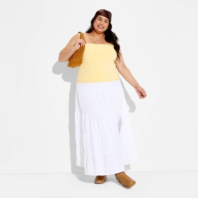 Women's Lace Inset Tiered Maxi Skirt - Wild Fable™ White 1X | Target
