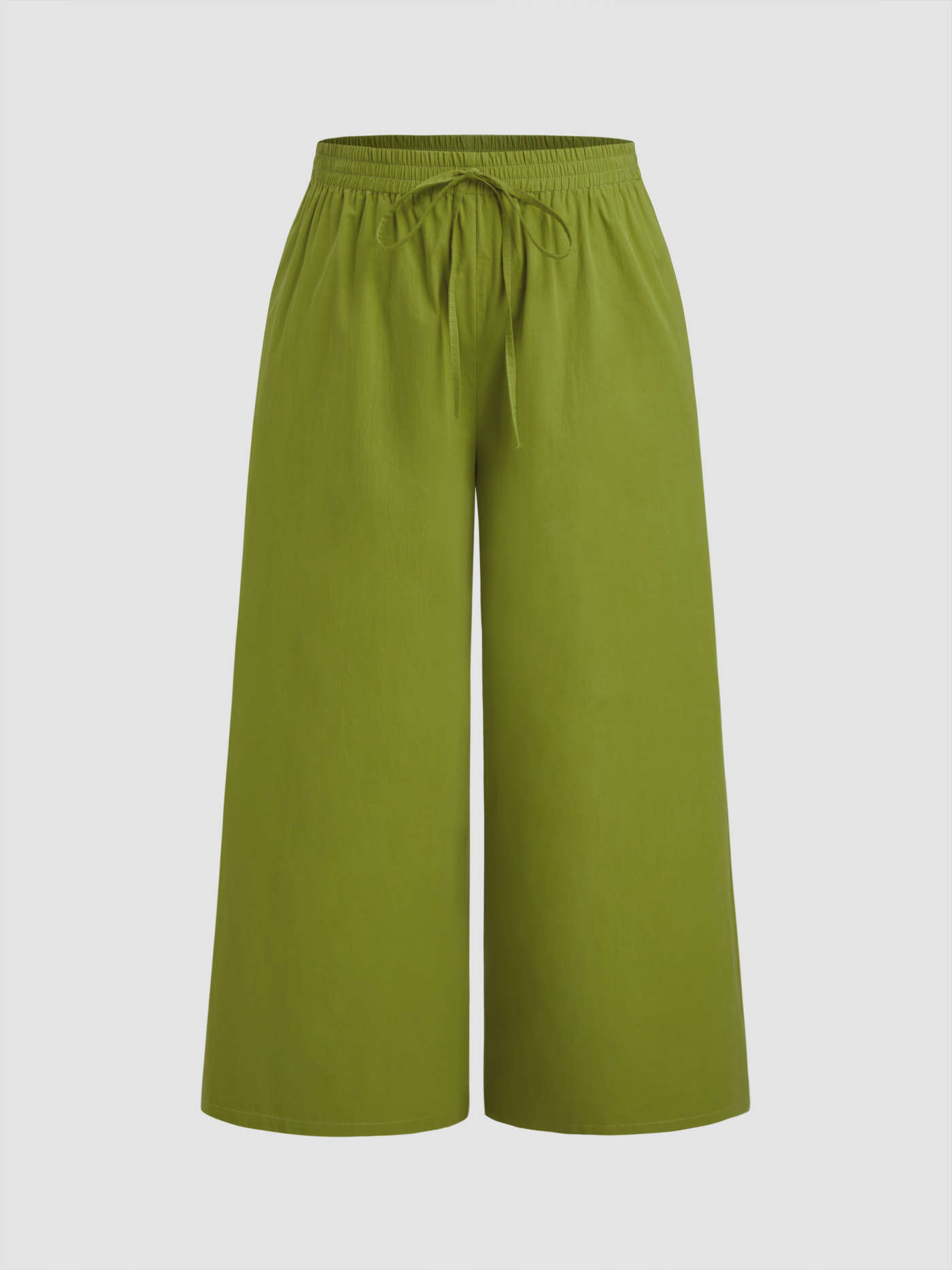 Woven Cotton Mid Rise Drawstring Wide Leg Trousers Curve & Plus For Daily Casual | Cider