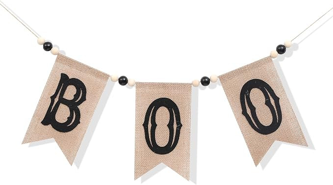 Halloween Boo Burlap Banner - Party Decorations, Happy Boo Day Garland, Farmhouse Decor, Neutral ... | Amazon (US)