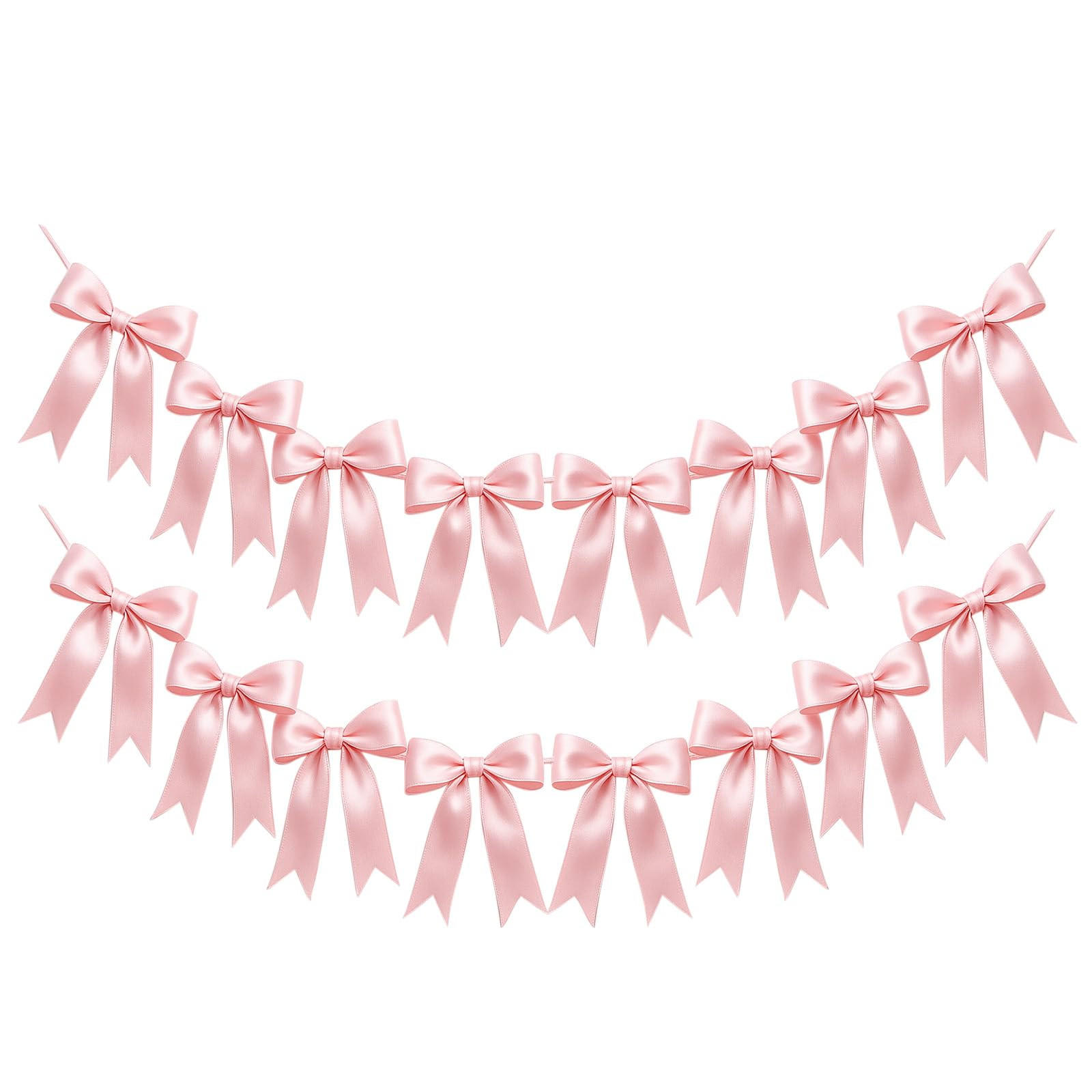 2 Strings of 16PCS Pink Bow Garlands Banner Decoration,Pre-Strung Satin Ribbon Ornaments for Birt... | Amazon (US)