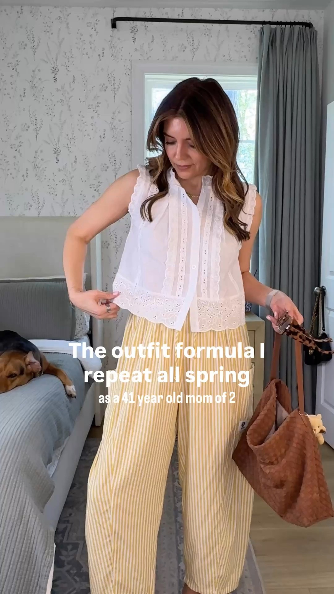 Spring outfit formula I love as a 41 year old mom! I’m 5’7”. Wearing sizes small in yellow pants and pink pants. Size medium in black and tan. 

#LTKTall #LTKOver40 #LTKmomlife