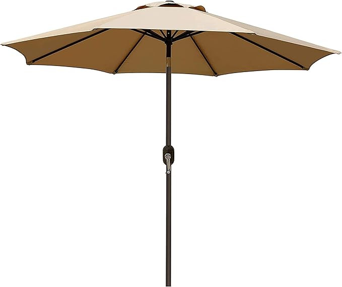 Blissun 9' Outdoor Market Patio Umbrella with Push Button Tilt and Crank, 8 Ribs (Tan) | Amazon (US)