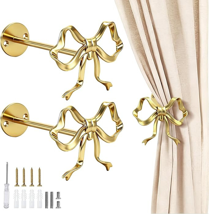 2Pcs Bow Tiebacks Curtain Holdbacks with Screwdriver Bow Curtain Hooks Wall Mounted for Curtains ... | Amazon (US)