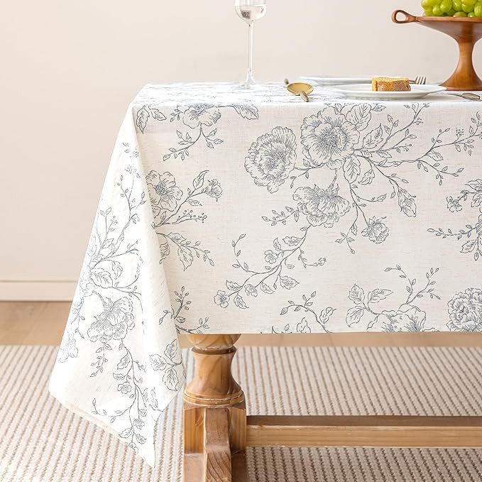 Floral Linen Tablecloth 55 x 84 inch Wrinkle Resistant Vintage Farmhouse Tablecloth Black Pattern... | Amazon (US)
