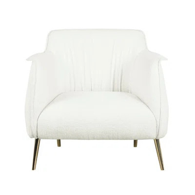 Boucle Fabric Accent Chair In White With Solid Build And Gold Legs Elegant 1pc Supportive Seat Cushions | Wayfair North America