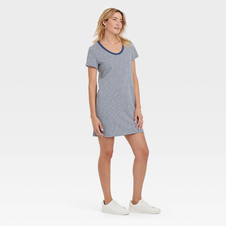 Women's Short Sleeve T-Shirt Dress - Universal Thread™ Blue Striped | Target