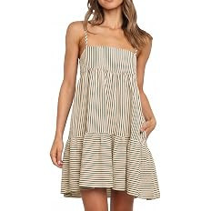 Wenrine Womens Summer Striped Mini Dress Spaghetti Strap Beach Sundress | Casual,Sleeveless,Loose... | Amazon (US)
