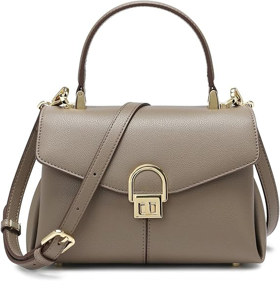 Top Handle Leather Tote Satchel Bag for Women, Ladies Shoulder Purses with Metal Button Lock | Amazon (US)