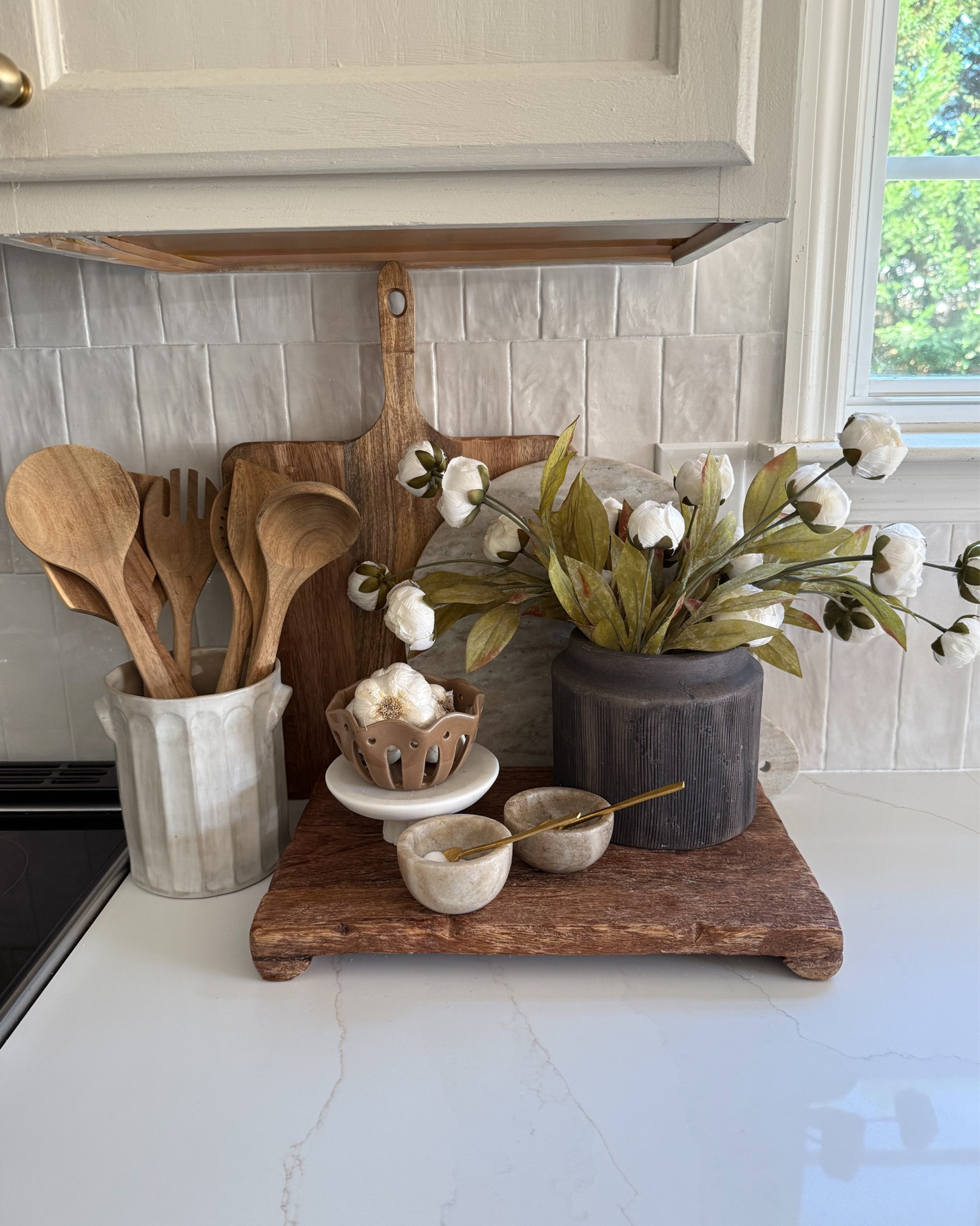 Kitchen counter styling idea and my cream peonies are currently back in stock! 🤍

#LTKHome #LTKSaleAlert #LTKSeasonal