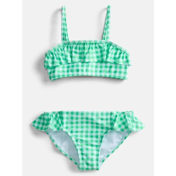 Wonder Nation Girls Ruffle Garden Gingham Bikini with UPF 50, 2-Piece Swim Set, Sizes 4-18 | Walmart (US)