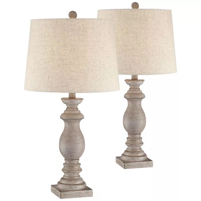 Regency Hill Traditional Table Lamps Set of 2 Beige Washed Fabric Tapered Drum Shade for Living R... | Target