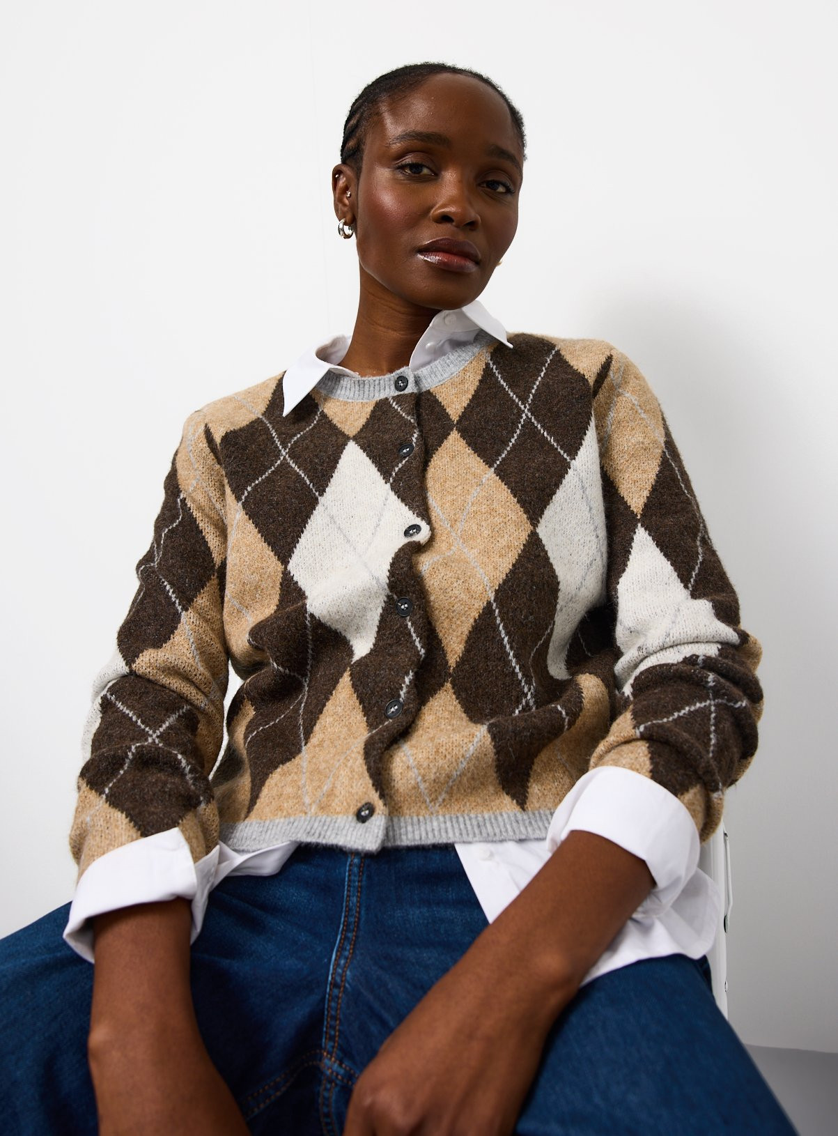 Brown Argyle Crew Neck Cardigan 12 | argos.co.uk