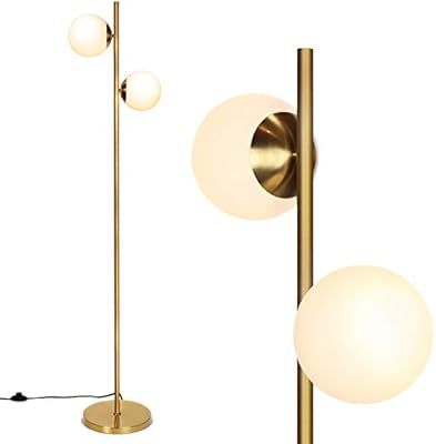 Tangkula Mid Century Globe Floor Lamp with 2 LED Bulbs for Living Room, Frosted Glass Lamp with F... | Amazon (US)