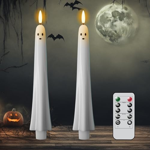 Halloween Ghost Flameless Taper Candles Flickering Battery Operated with Remote and Timer 3D Wick... | Amazon (US)