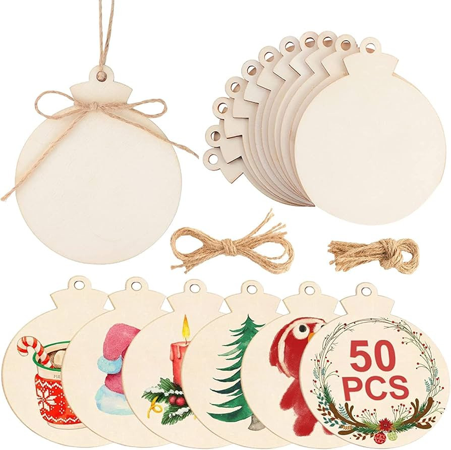 Amazon.com: OurWarm 50pcs Round Christmas Wooden Ornaments for Crafts, 4" Unfinished Wood Ornamen... | Amazon (US)