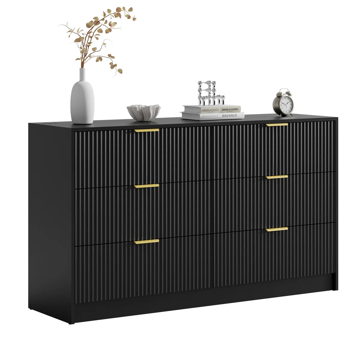 Fluted Dresser For Bedroom With 6 Drawers, 55.1" Wide Modern Chest Of Drawers With Metal Handle | Wayfair North America