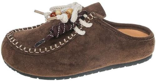 Suede Moccasins Mules for Women Fashion Beaded Comfortable Round Toe Soft Sole Slip On Flat Clog ... | Amazon (US)