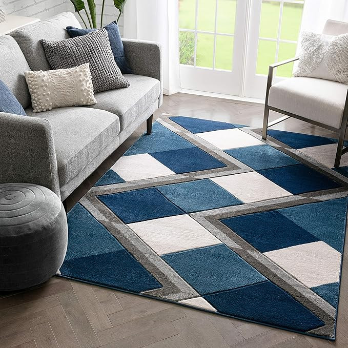 Well Woven Naya Blue Modern Geometric Diamond Boxes Pattern Area Rug 5x7 (5'3" x 7'3") | Amazon (US)