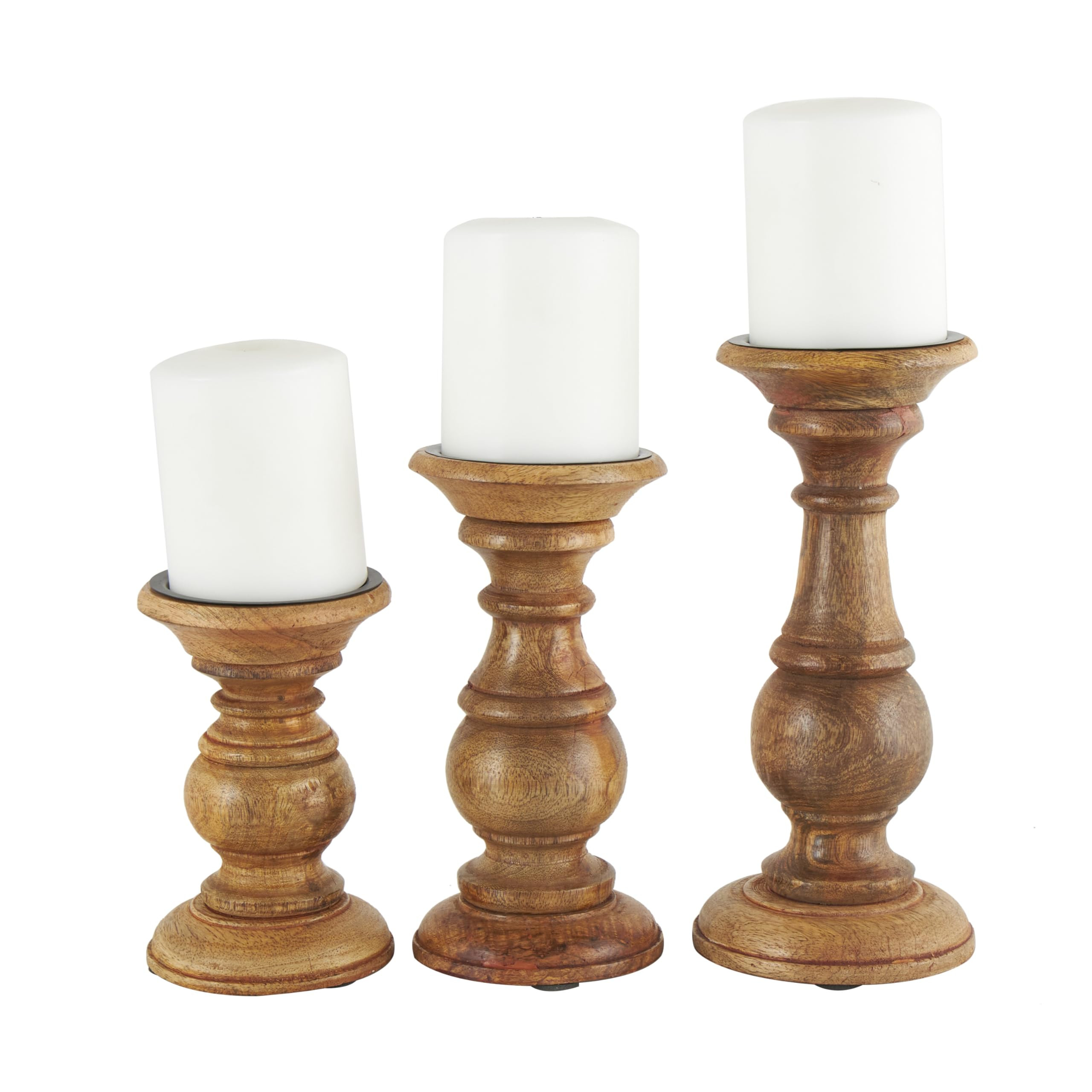 Deco 79 Mango Wood Decorative Candle Holder Turned Style Pillar Candle Stand, Set of 3 Candlestic... | Amazon (US)