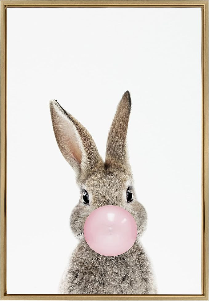 Kate and Laurel Sylvie Bubble Gum Bunny Framed Canvas Wall Art by Amy Peterson Art Studio, 23x33 ... | Amazon (US)