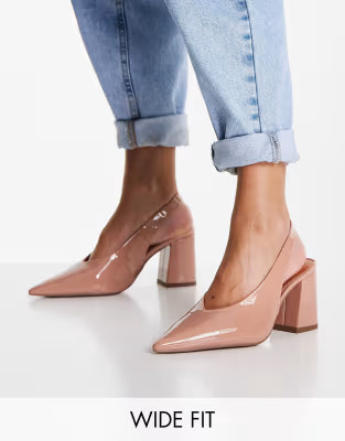ASOS DESIGN Wide Fit Serina slingback block heeled shoes in beige | ASOS (Global)