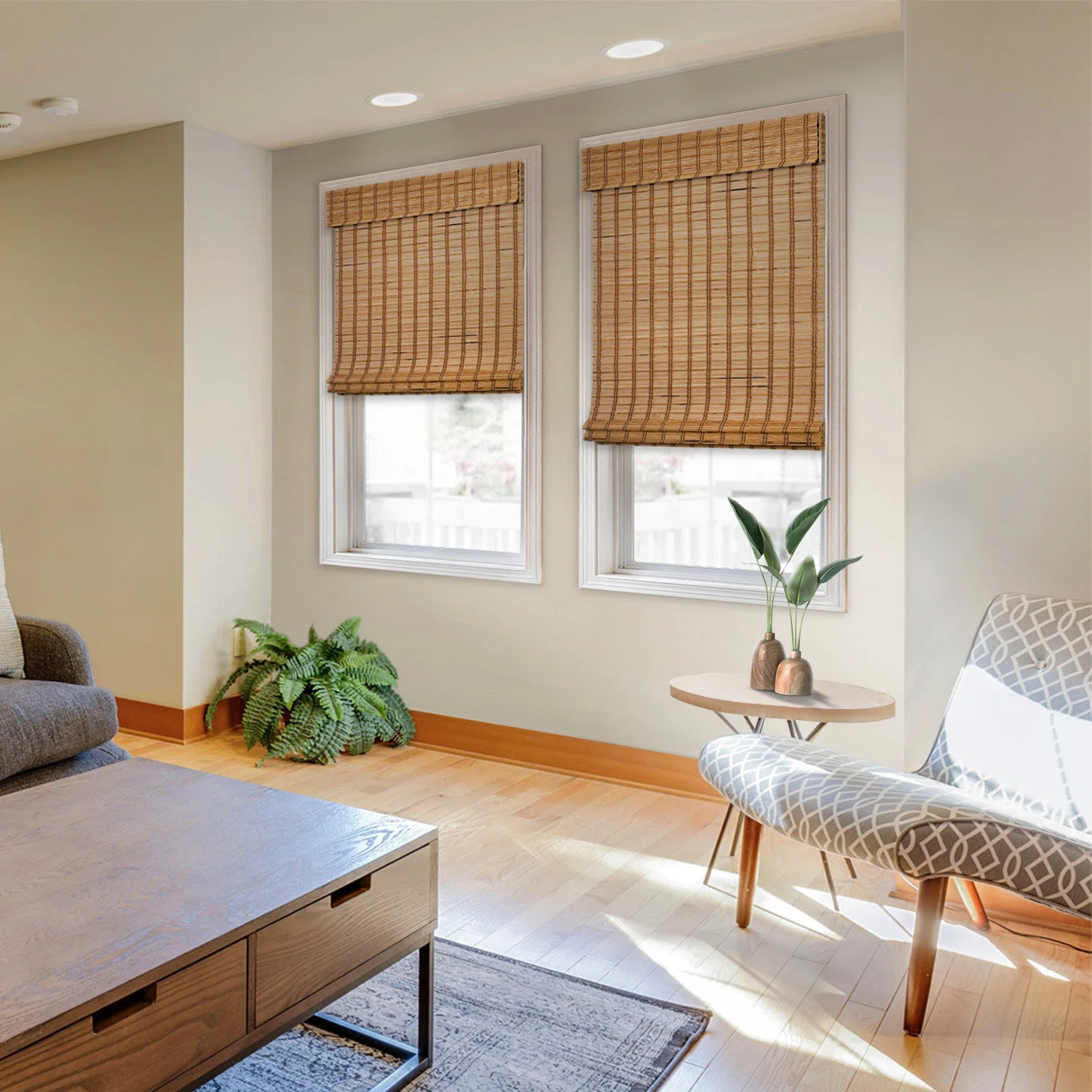 Natural Woven Light Filtering Cordless Bamboo Roman Shades | Wayfair North America