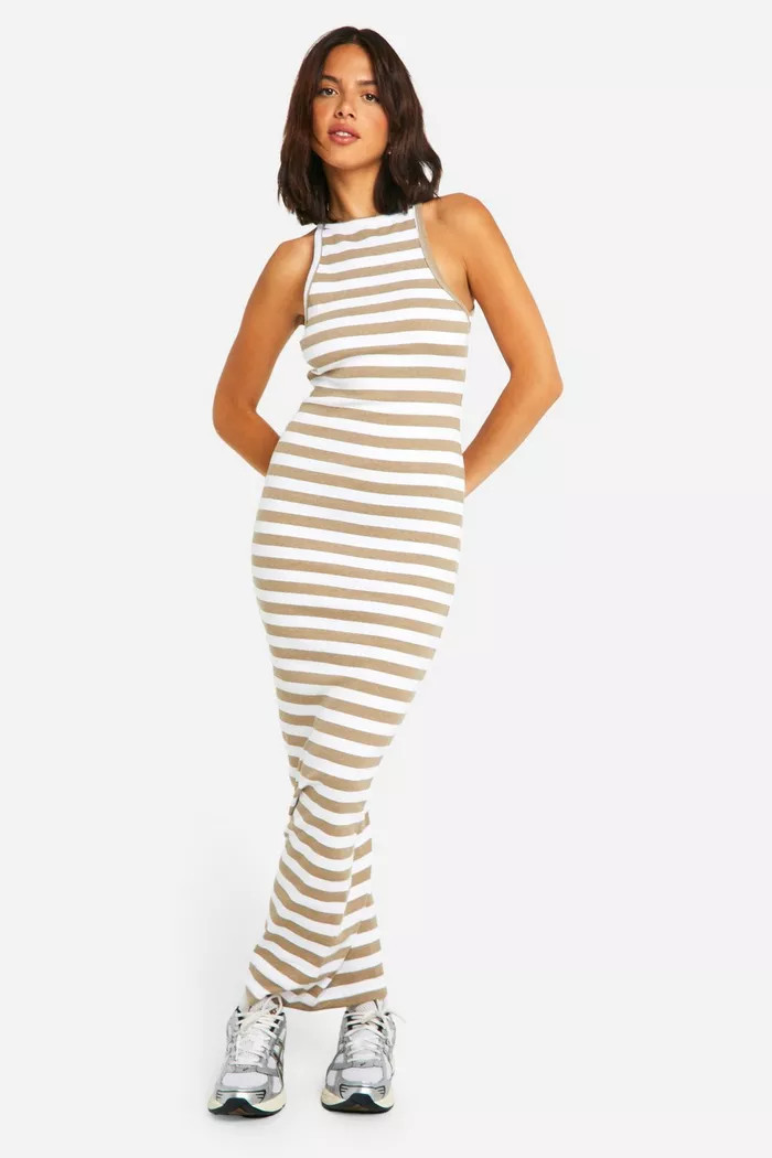 Basic Stripe Rib Racer Neck Maxi | boohoo (US & Canada)
