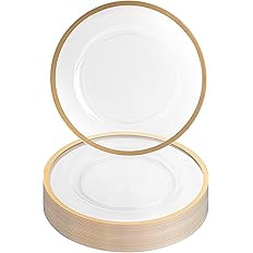 PARTY BARGAINS 13-Inch Charger Plates - 16 Pack, Clear Gold Rim, Heavy-Duty Disposable Chargers f... | Amazon (US)