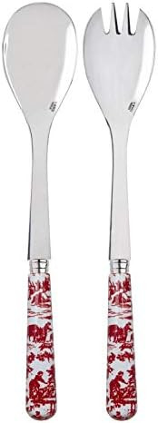 Sabre Paris, Toile de Jouy Red, 2 Piece French Salad Serving Set (Flatware), (Large Salad Fork + Ser | Amazon (US)