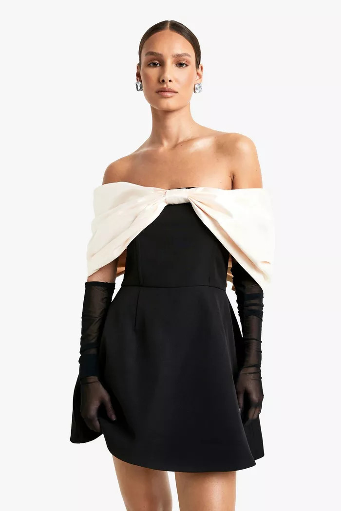 Taffeta Contrast Bow Mini Dress | boohoo (US & Canada)