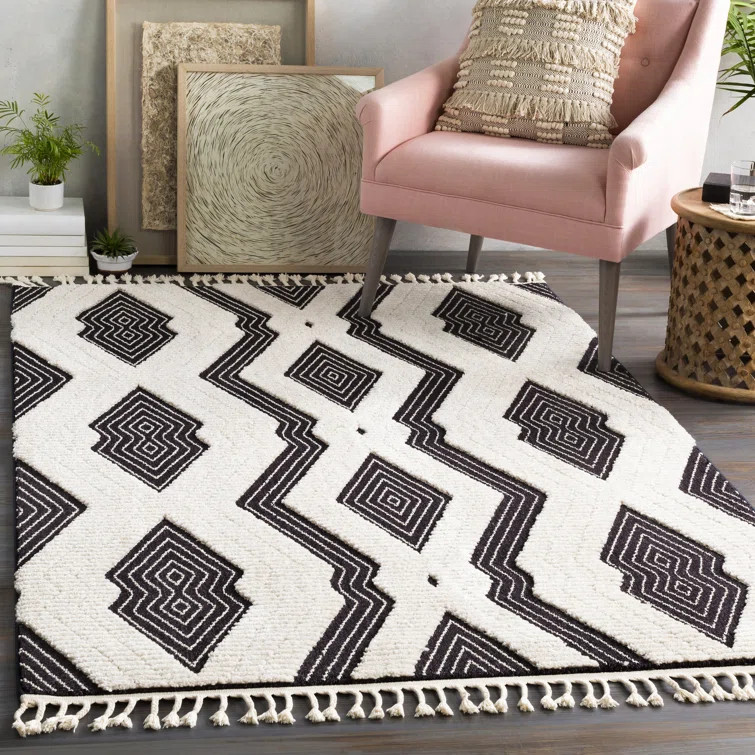 Dingle Geometric Area Rug in Black/Ivory | Wayfair North America
