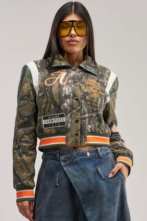 AKIRA Tapped In Rhinestone Bomber Jacket | Size Large | AKIRA