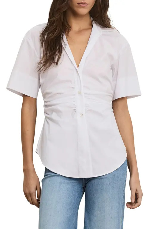 Veronica Beard Devra Ruched Shirt in White at Nordstrom, Size 16 | Nordstrom