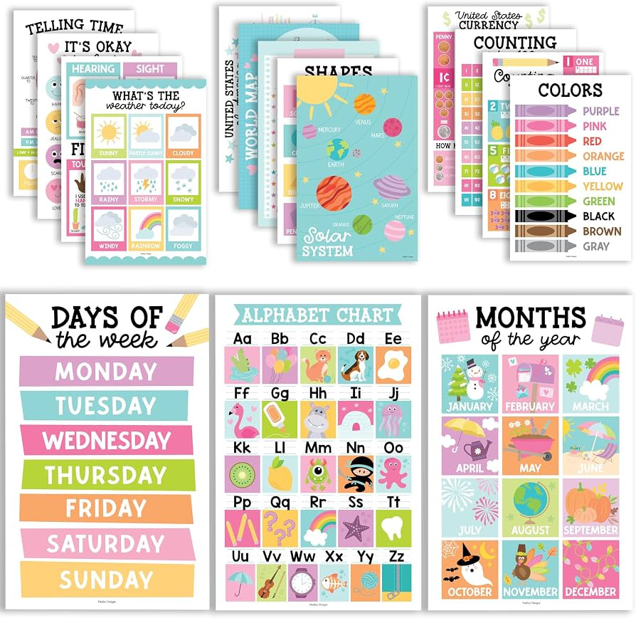 Hadley Designs 16 Educational Posters for Classroom & Kindergarten, Kindergarten Classroom Must H... | Amazon (US)
