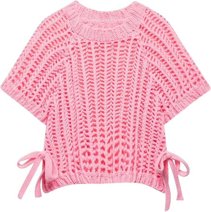 FindThy Women’s Chunky Cropped Sweater Vest Side Bow Tie Crew Neck Trendy Pullover Knit Tank To... | Amazon (US)