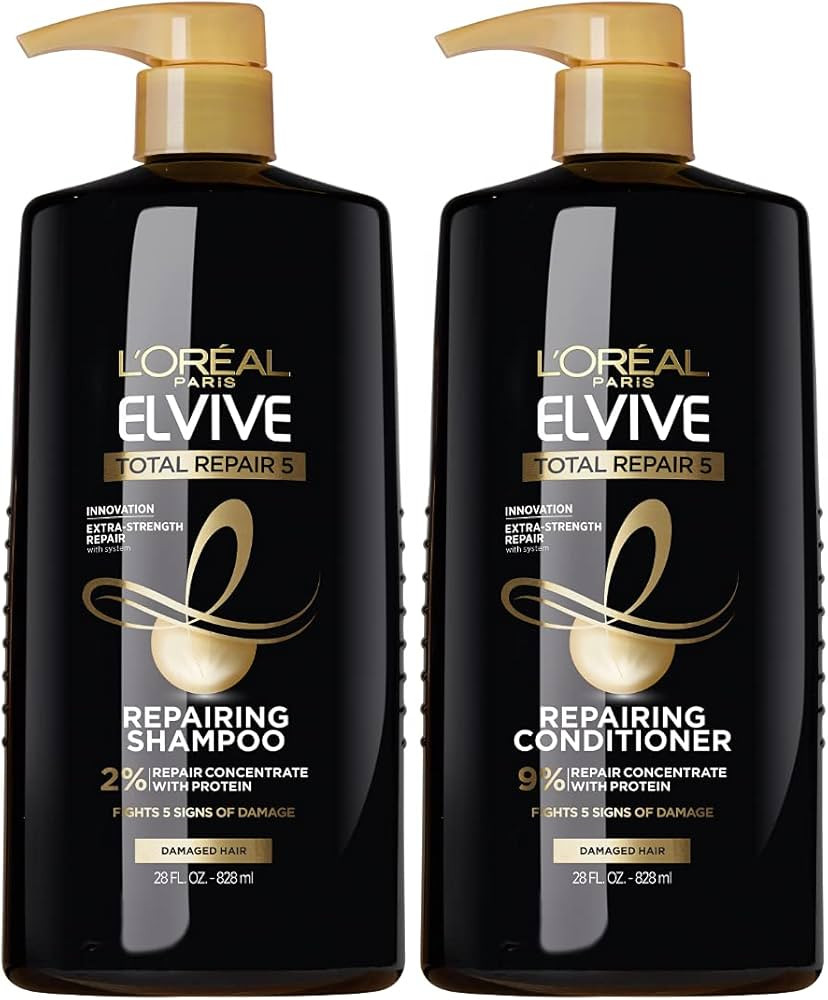 L'Oreal Paris Elvive Total Repair 5 Repairing Shampoo and Conditioner for Damaged Hair, 28 Ounce ... | Amazon (US)