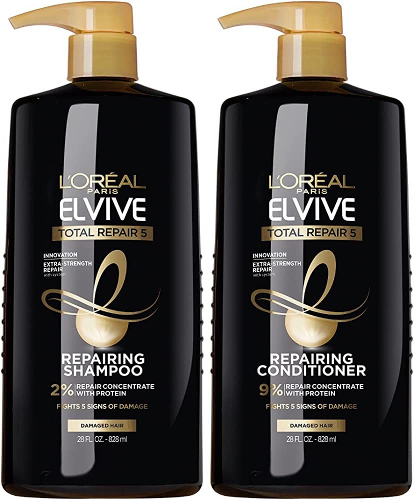 L'Oreal Paris Elvive Total Repair 5 Repairing Shampoo and Conditioner for Damaged Hair, 28 Ounce ... | Amazon (US)