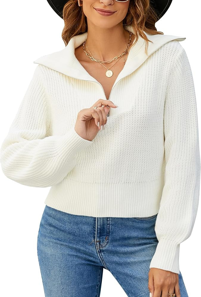 Blooming Jelly Womens Quarter Zip Pullover Sweaters Cropped V Neck Loose Fit Trendy Tops 2023 Cas... | Amazon (US)