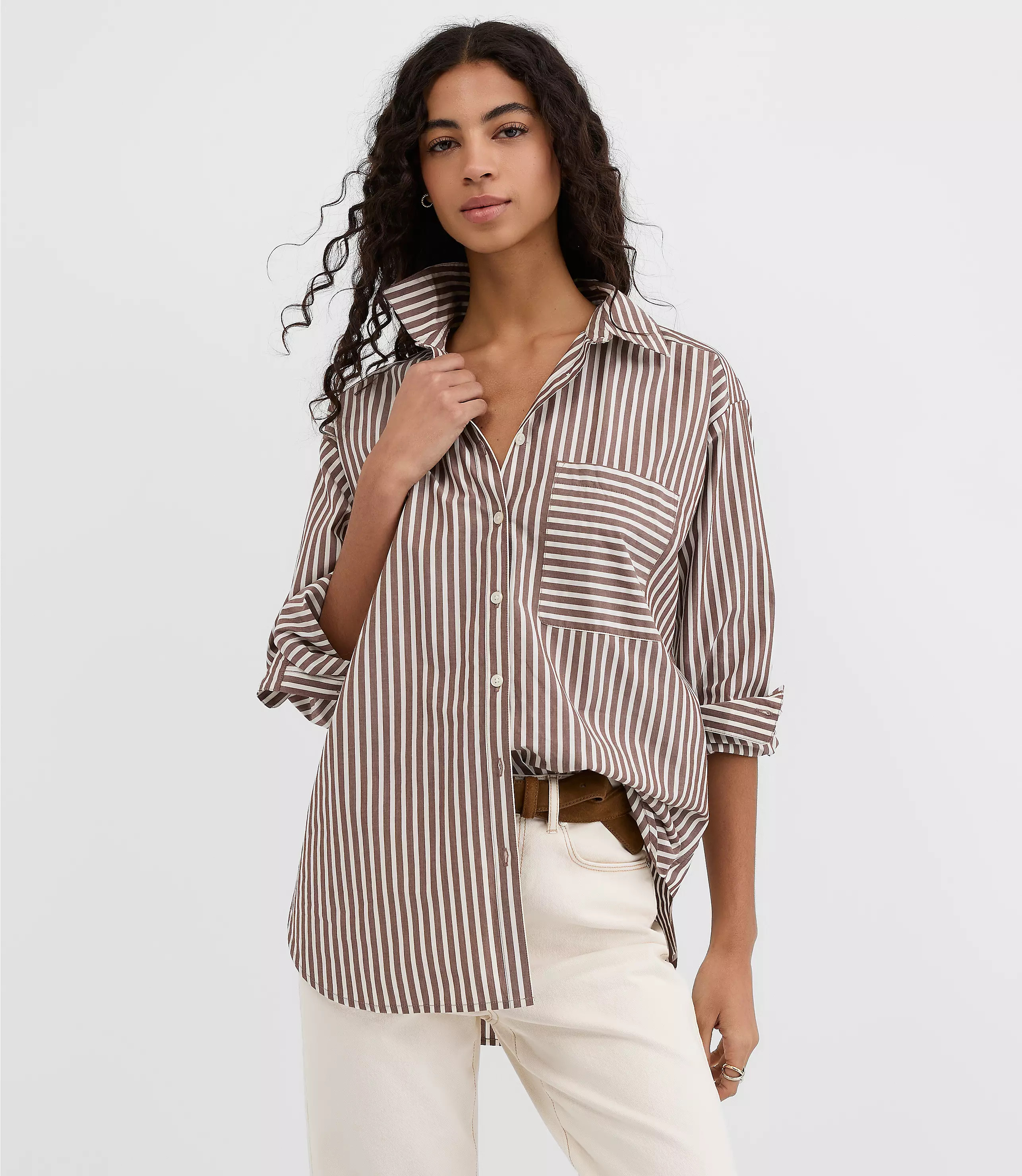 Striped Poplin Everyday Oversized Pocket Shirt | LOFT