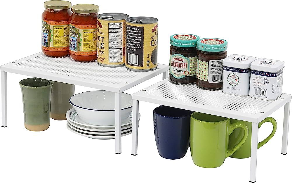 Simple Houseware Expandable Stackable Kitchen Counter Shelf Organizer, White, Metal Top, 11.25"L x 7.9"W x 5.4"H | Amazon (US)