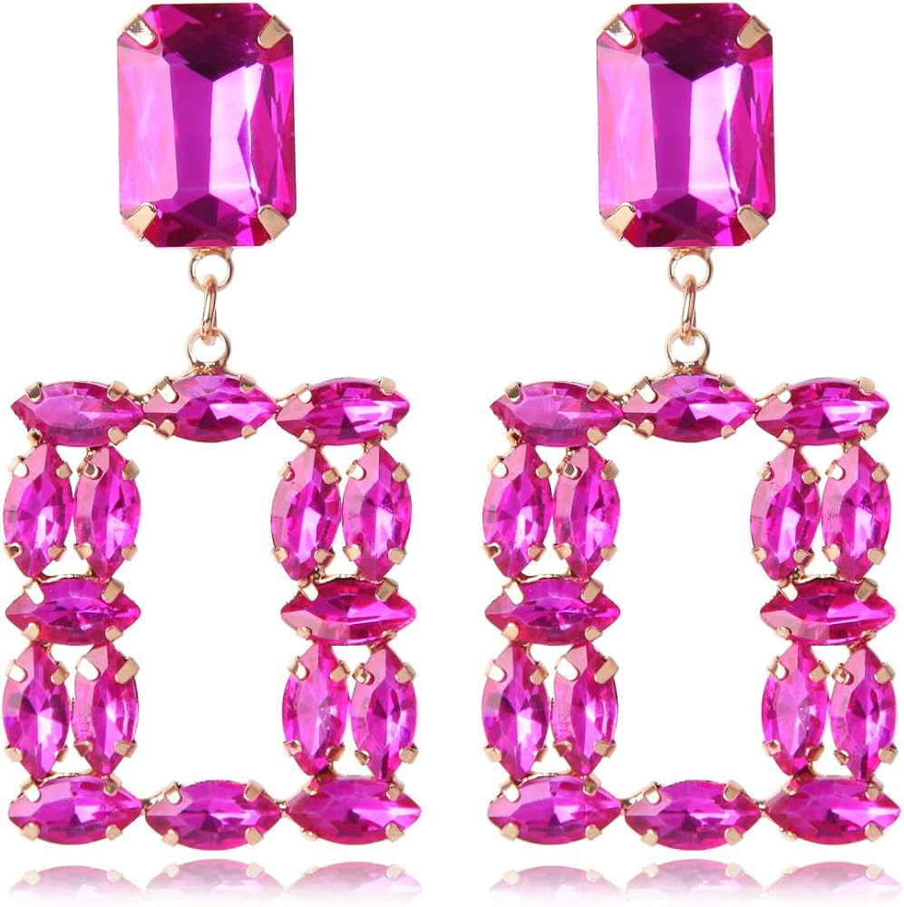 Crystal Rectangle Geometric Dangle Earrings, Glass Rhinestone Statement Drop Earrings for Women K... | Amazon (US)