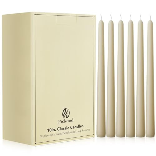 Pickood 10-Inch Tall Unscented Dripless Taper Candles Bulk 30 Pack - Ivory Taper Candles Bulk, Perfect for Wedding, Dinner - Smokeless, 6-8 Hour Long Burning - Colored Candlesticks Bulk - Ivory | Amazon (US)