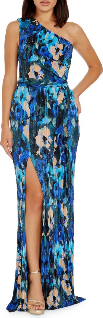 Bella Floral Plissé One-Shoulder Gown | Nordstrom