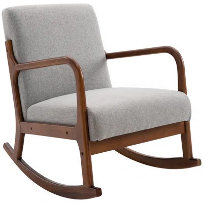 Upholstered Rocking Armchair With Wood Base And Linen Fabric Padded Seat | Wayfair North America