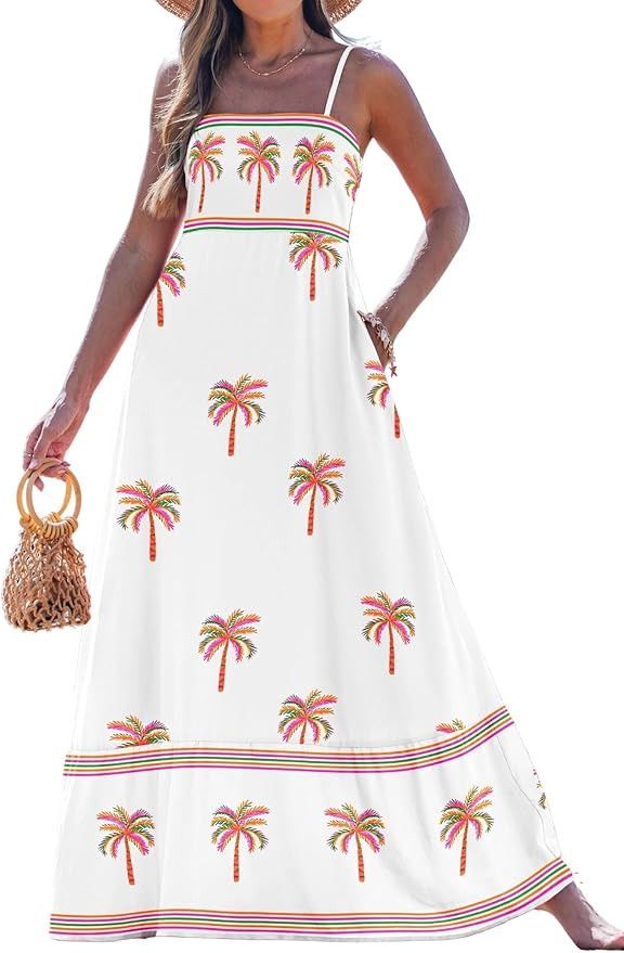 popvil Women Maxi Dress Spaghetti Strap Summer Long Boho A-Line Flowy Dress 2026 Casual Sleeveles... | Amazon (US)