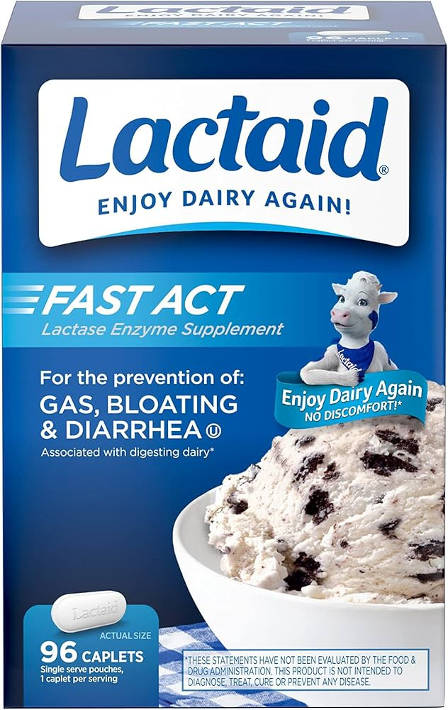 Lactaid Fast Act Lactose Intolerance Relief Caplets with Lactase Enzyme, 96 Count | Amazon (US)