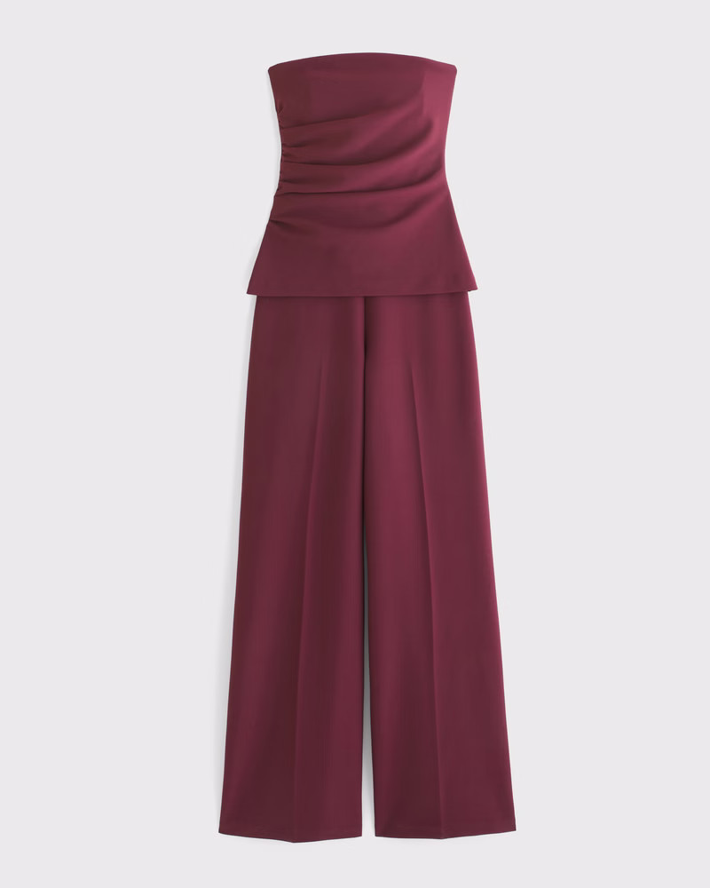 Strapless Ruched Peplum Jumpsuit | Abercrombie & Fitch (US)