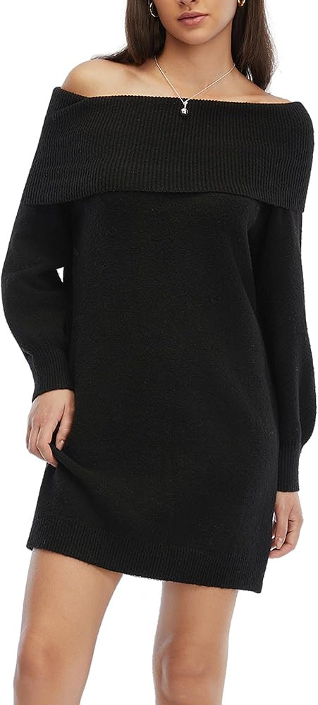 Off The Shoudler Sweater Dress for Women 2025 Trendy Loose Knit Fit Womens Mini Dresses Casual Go... | Amazon (US)