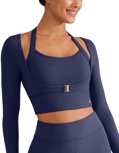 Amazon.com: BRXL Long Sleeve Halter Tee for Women with Thumb Hole Cropped Tops Slim Fit Athletic ... | Amazon (US)